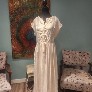 Vintage Valentino Ivory Maxi Dress with Lace Trim